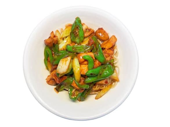Spicy Chicken Loaded Noodles / 辣子鸡盖浇面
